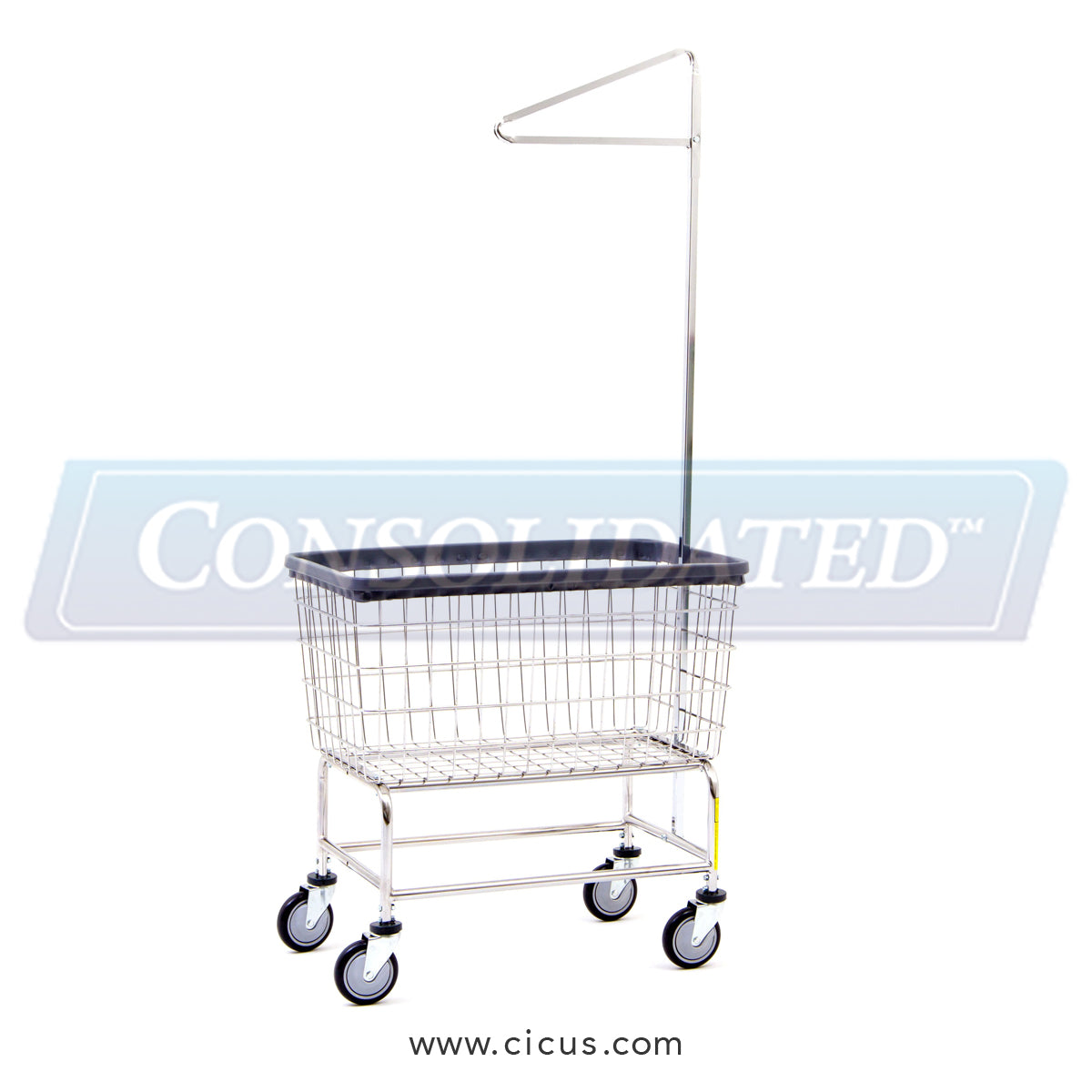 R & B Wire Large Capacity Laundry Cart w/ Single Pole Rack (200F91)