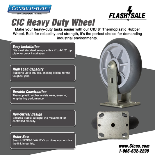 Boost Efficiency with the CIC 8" Heavy Duty Thermoplastic Rubber Wheel