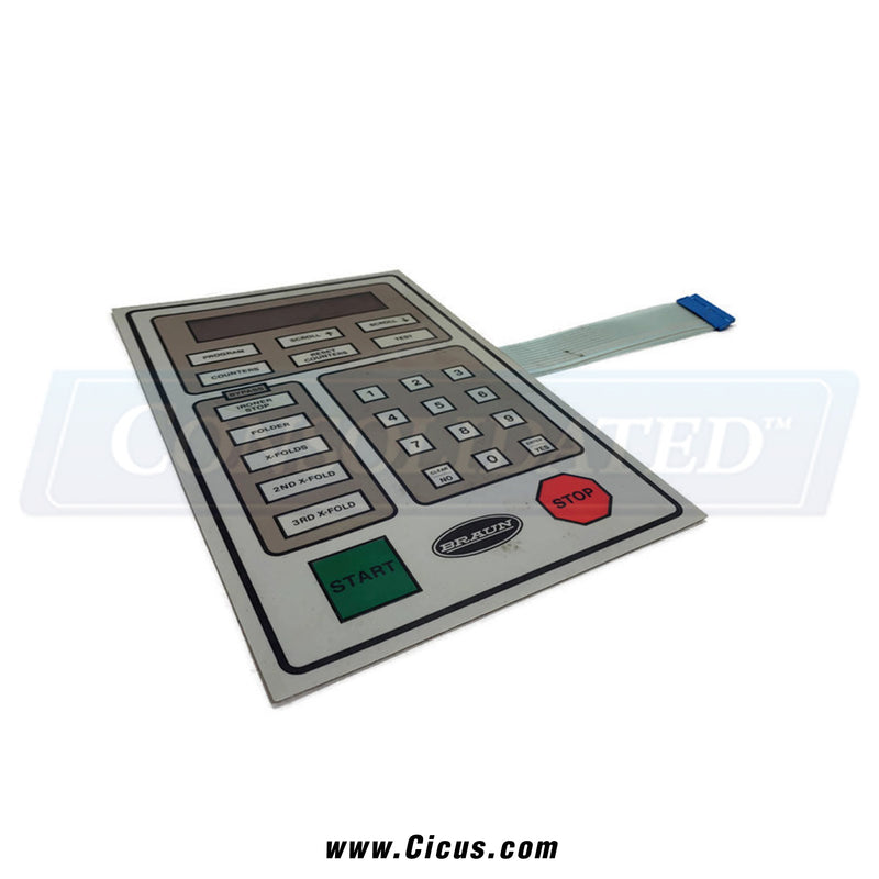 Angled view of the GA Braun SPF Keypad Frame 29-420, showcasing the control panel's function buttons and start/stop controls.