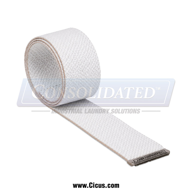 Cicus Replacement Polyflake Belt Ribbon - 97 -Chicago Dryer Compatible  [1003-982] - Rolled Top View Showing Inside Track and Lacing On Each End