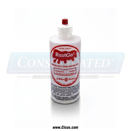 RustGo rust stain remover 14 oz bottle commercial laundry