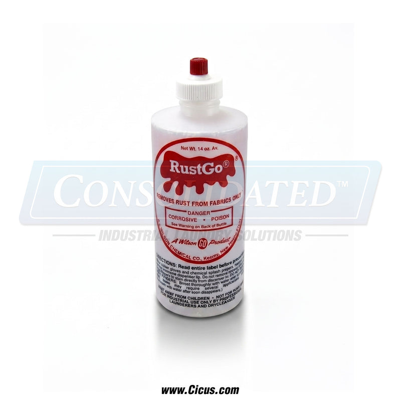 RustGo rust stain remover 14 oz bottle commercial laundry
