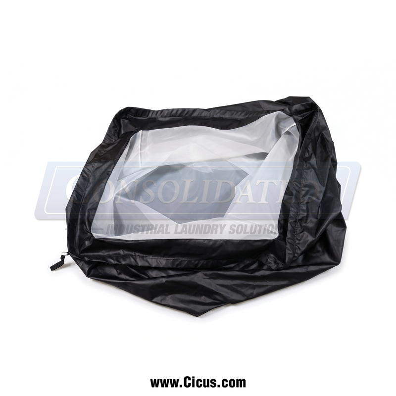 Coronet outdoor lint bag with white mesh interior and black nylon shell, top view – RTLINTBAG
