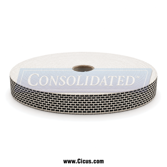 Elastic grip tread belt roll, 2 inch width, 300 ft roll, black rubber tread on cream weave, SKU ELASTICGT-2