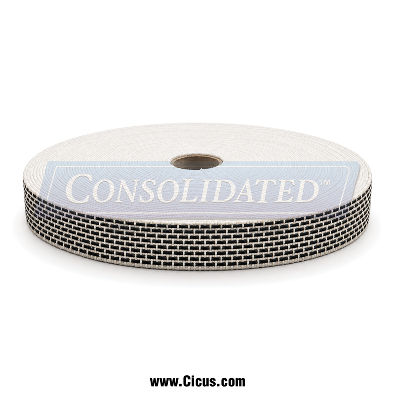 Elastic grip tread belt roll, 2 inch width, 300 ft roll, black rubber tread on cream weave, SKU ELASTICGT-2