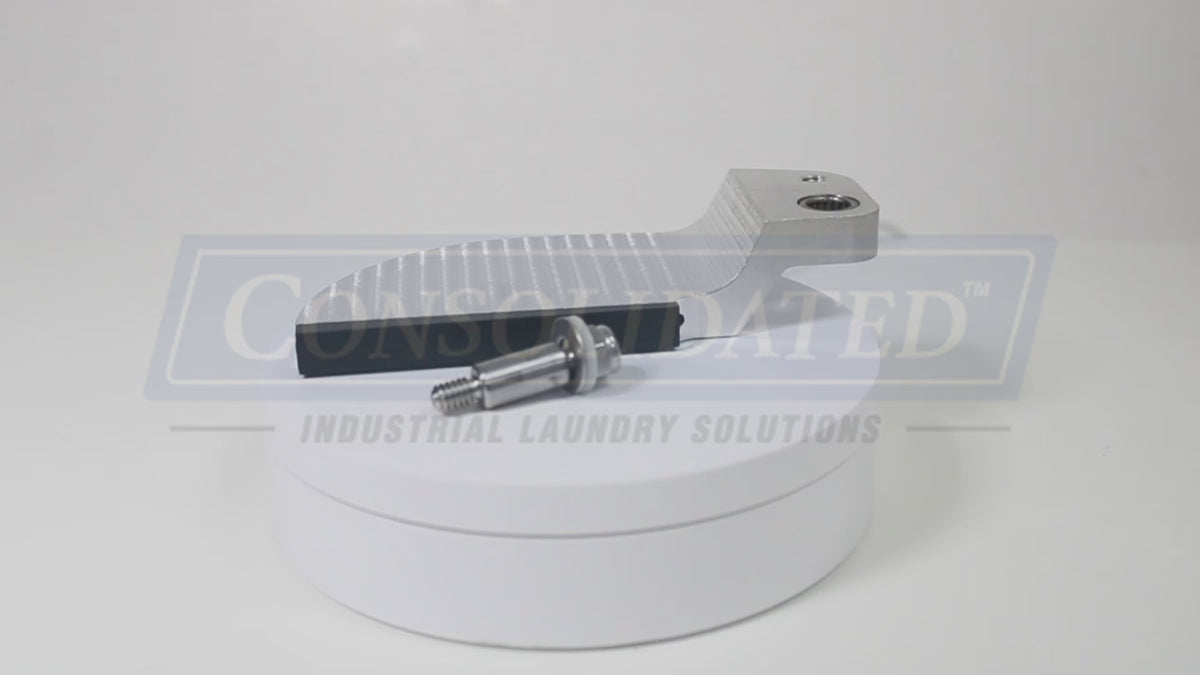 CIC King Edge Left Clamp, Chicago Dryer Compatible, part 0204-296C, rotating on a turntable.