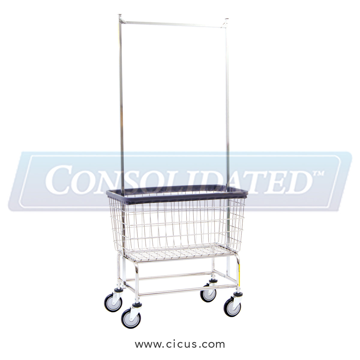 R & B Wire Large Capacity Laundry Cart w/ Double Pole Rack (200F56)