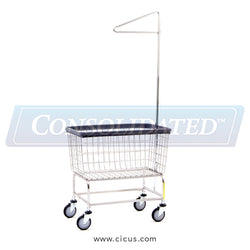 R & B Wire Large Capacity Laundry Cart w/ Single Pole Rack (200F91)